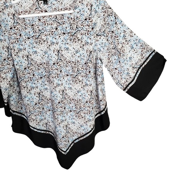Alfani Sz 2X Blouse Tunic Pullover Silky Point Hem Splatter Pullover Blue Brown - Picture 7 of 7
